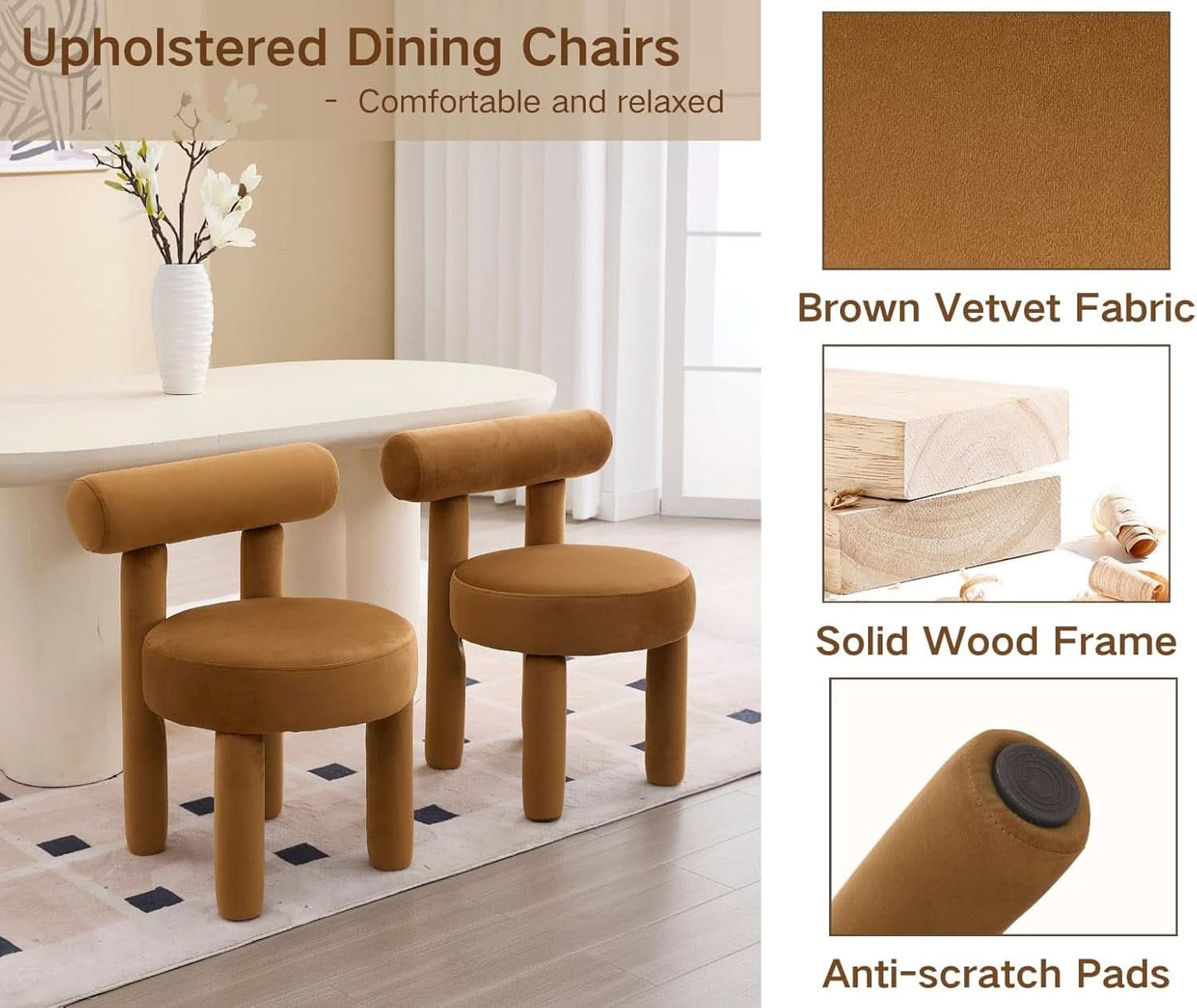 Velvet Upholstered Armless Dining Chairs Yellowish Brown