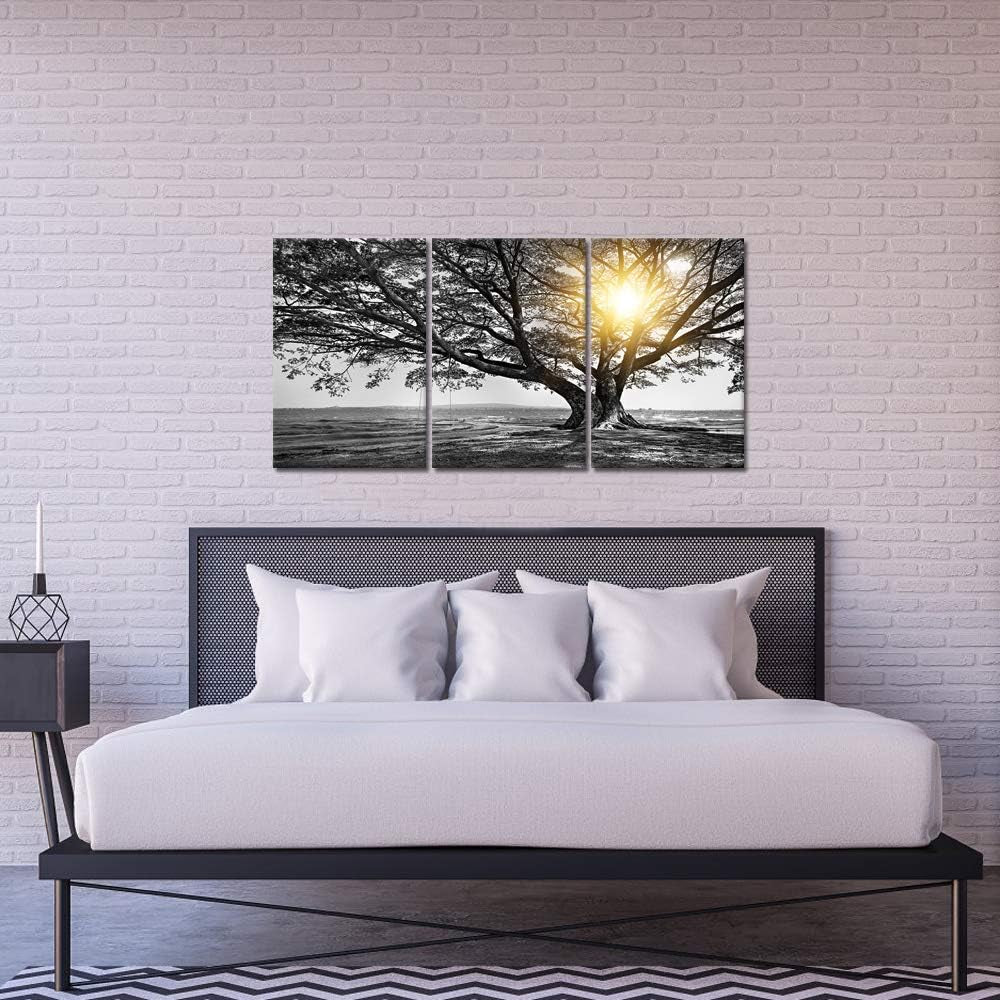 Three Piece Black White Tree Landscape Framed Canvas-2
