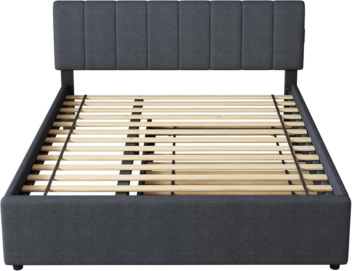 Queen Size Upholstered Platform Bed Featuring Trundle