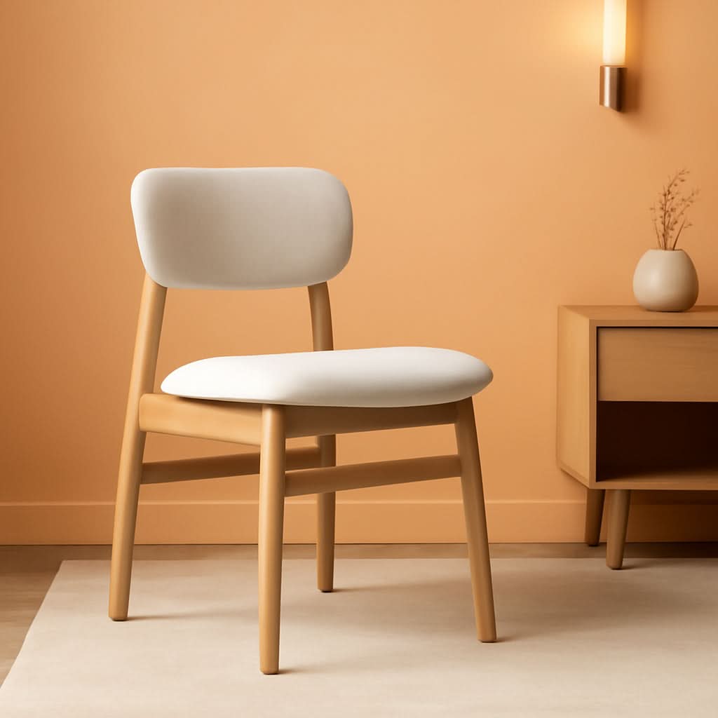 Cream Upholstered Dining Chairs Midcentury Oak Frame