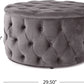 Grey Velvet Button Tufted Diamondlike Stitch Ottoman