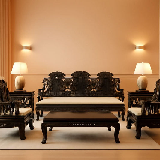 Dark Cherry Rosewood Mother Pearl Motif Living Room Set-0