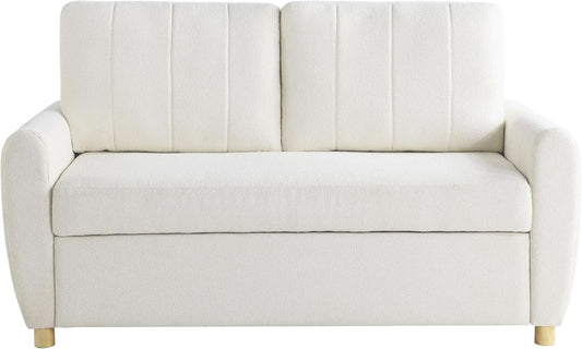 Convertible Sleeper Loveseat 66 Inch Polyester Ivory