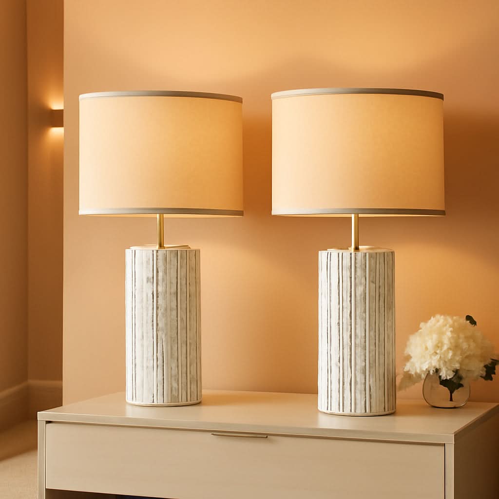 White Ceramic Table Lamps Gleaming Dimmable Twenty Inch Tall