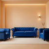 Three Piece Blue Velvet Chesterfield Sofa Set With Club Chair And Loveseat For Living Room-0