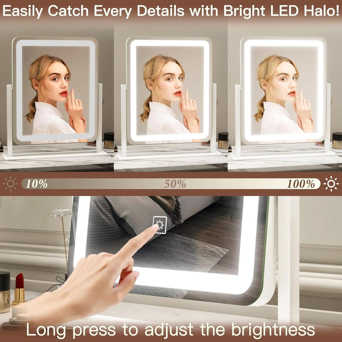 LED Lighted Vanity Mirror 15x12.6 Inches Adjustable
