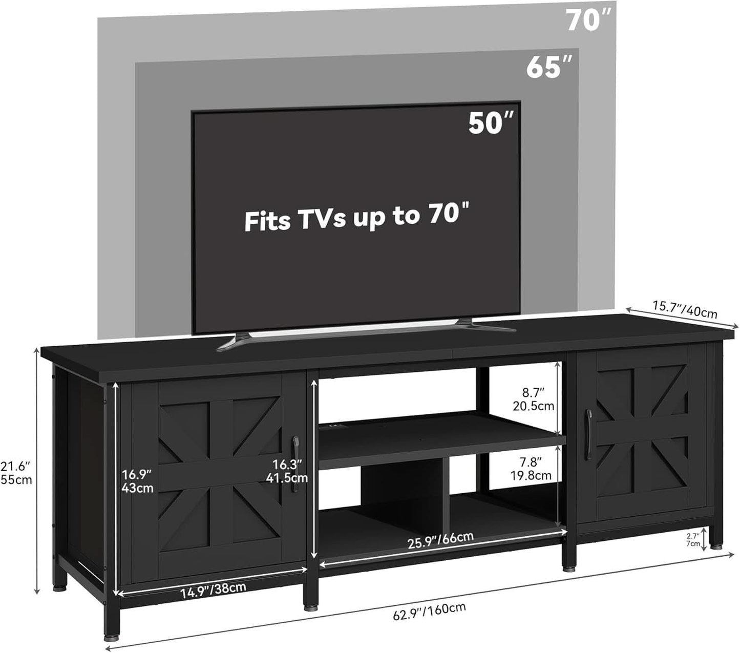 Black TV Stand With LED Lighting Entertainment Center