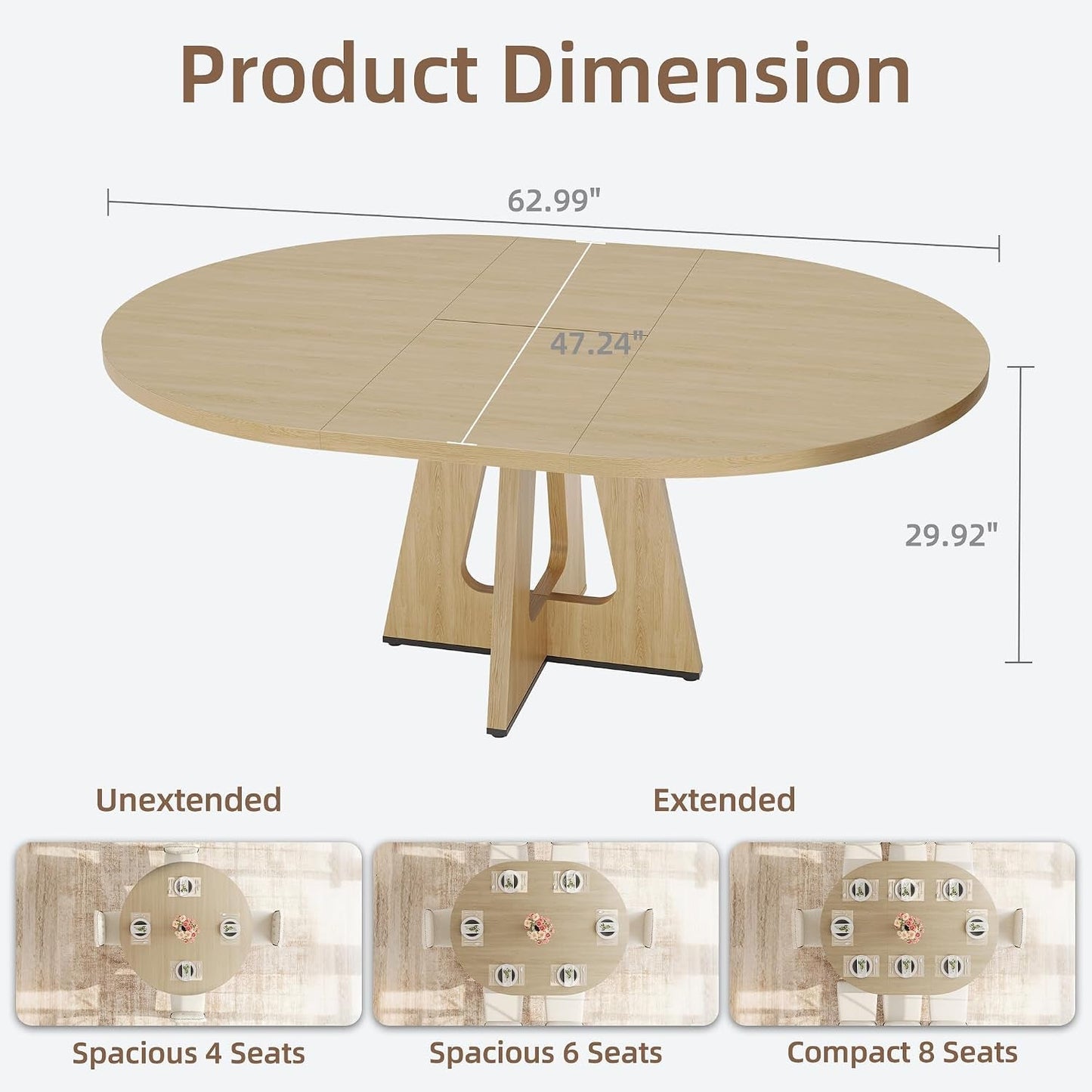 Extendable Round Dining Table Natural Hardwood Pedestal