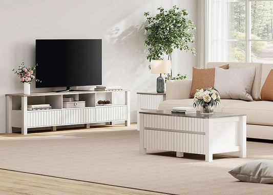 White TV Stand With Generous Storage LED Illumination