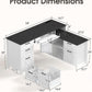 White Farmhouse L Shaped Desk With USB Charging 59 Inch Desk