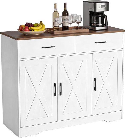 White 42 Inch Farmhouse Barn Door Sideboard Cabinet