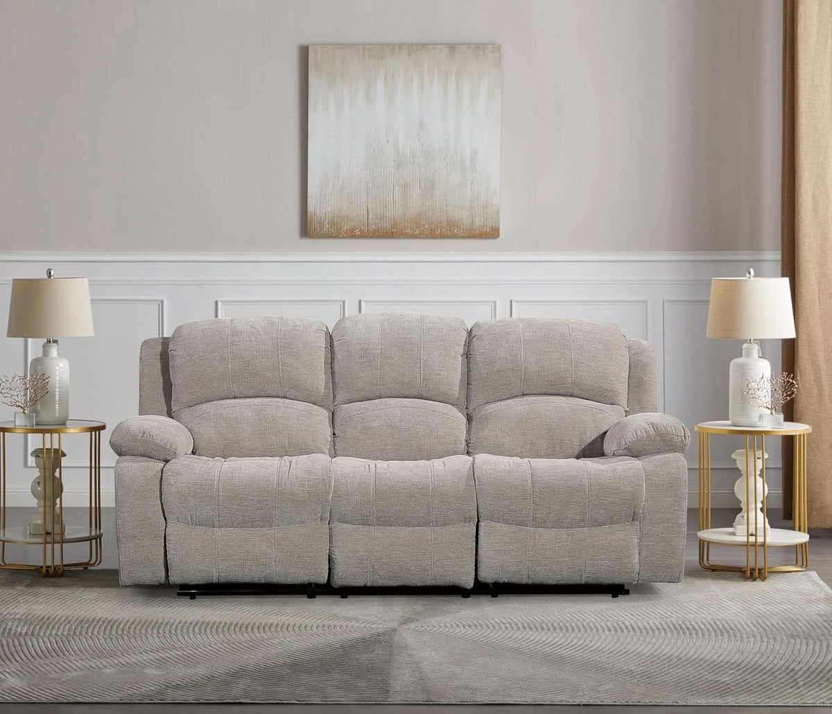 Light Grey Microfiber Reclining Sofa Set Cupholder