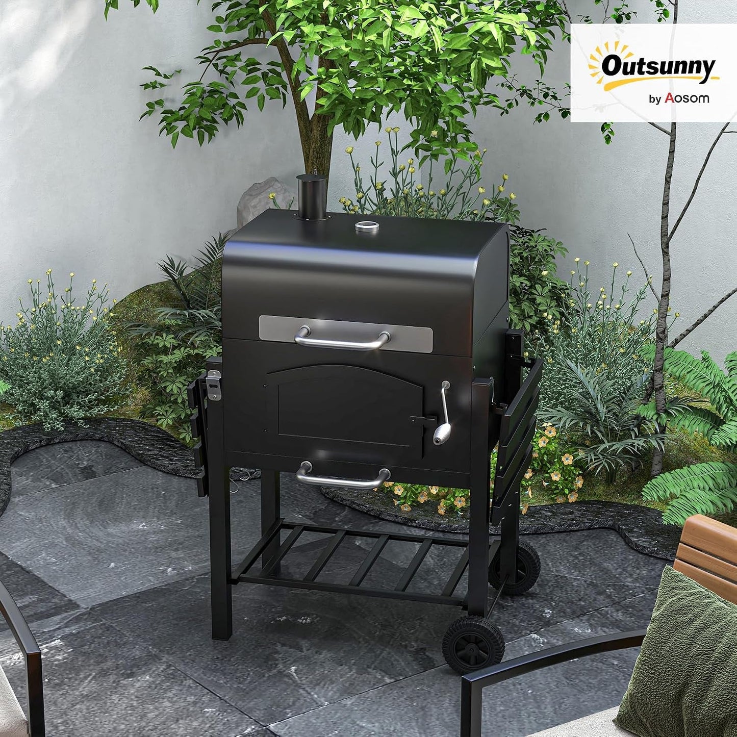 Charcoal Black Portable Grill With Adjustable Height