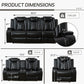 Leather Power Recliner Sofa Set With LED USB Ports Black