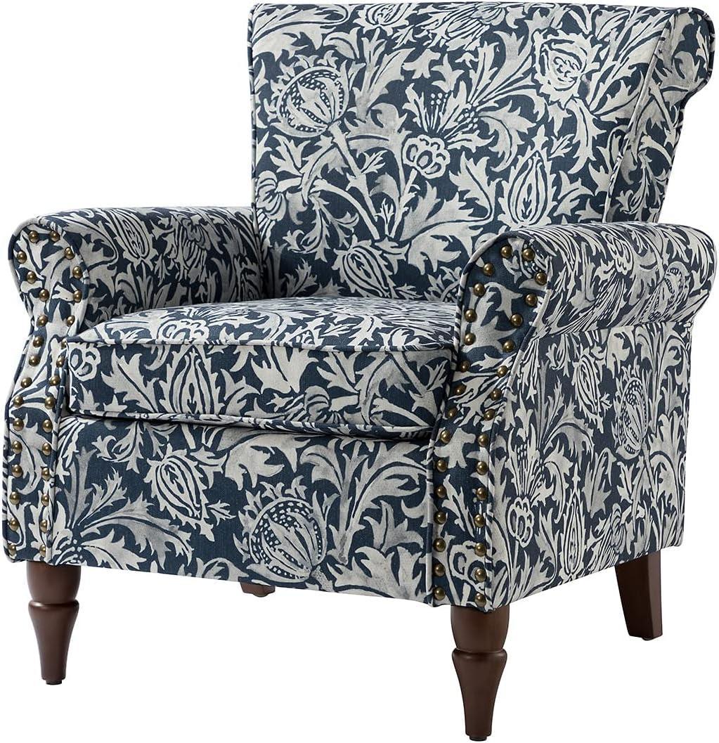 Elegant Floral Wingback Chair With Removable Cushion