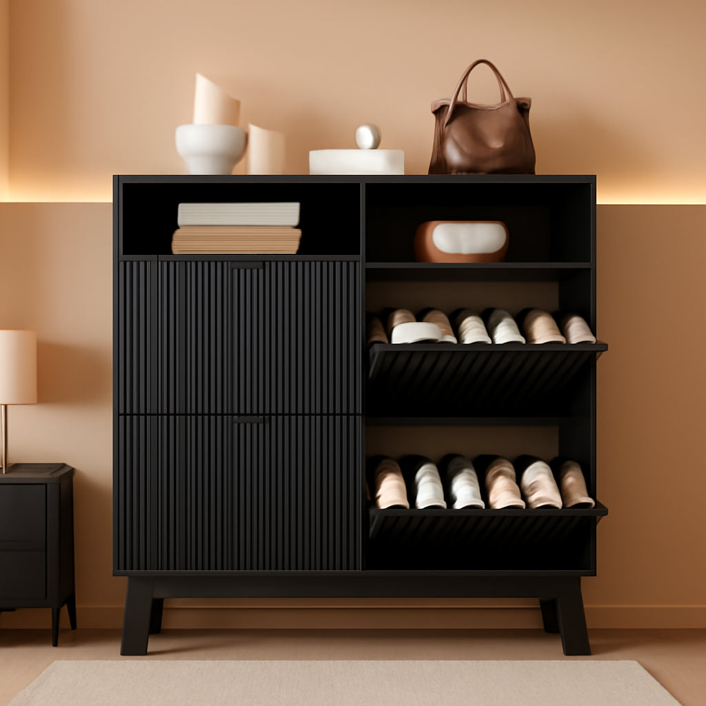 Matte Black UltraSlim Shoe Storage Cabinet Drawers-0