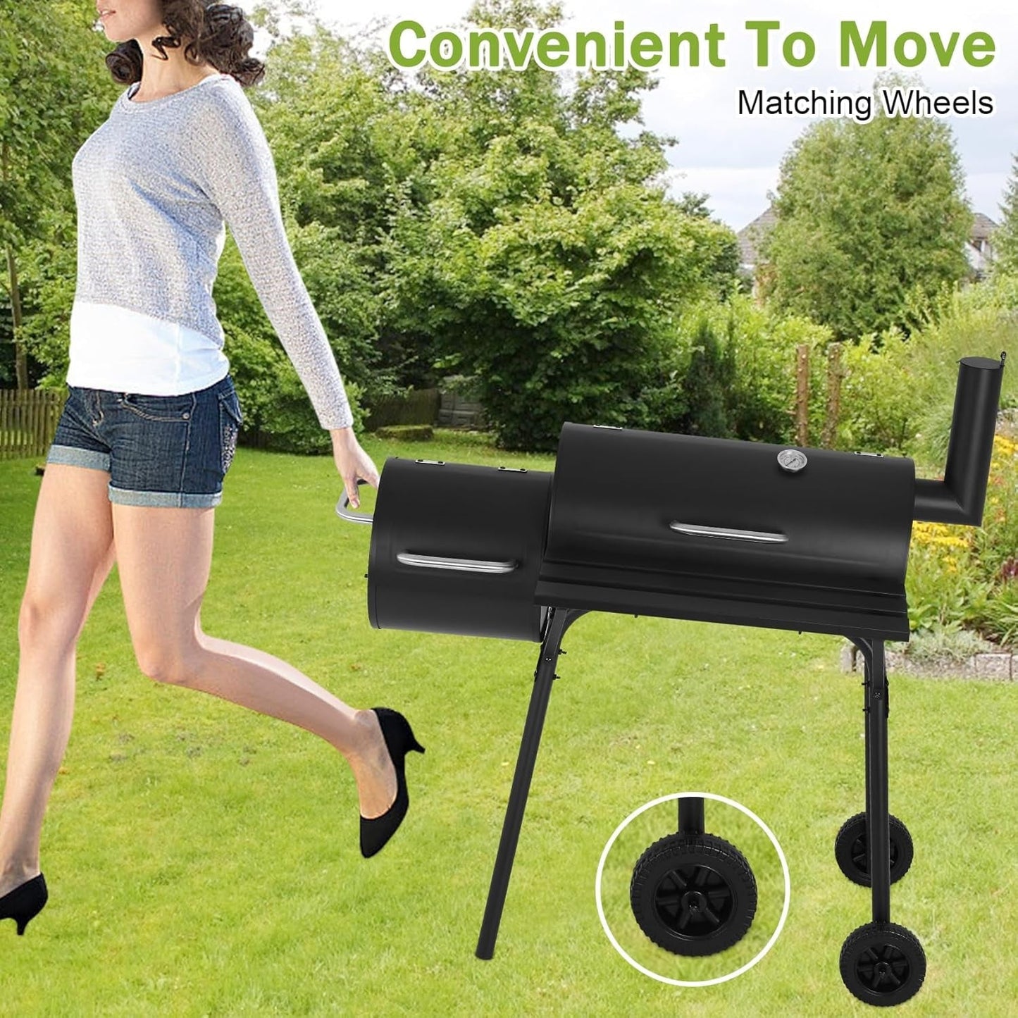43Inch Charcoal Grill With Offset Smoker OutdoorPatio