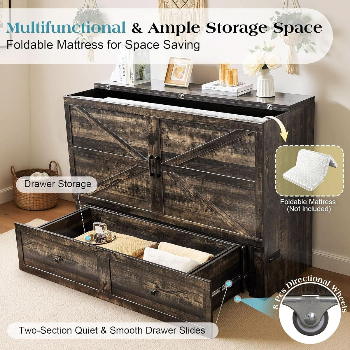 Queen Murphy Bed With Black Oak Finish And Storage-2