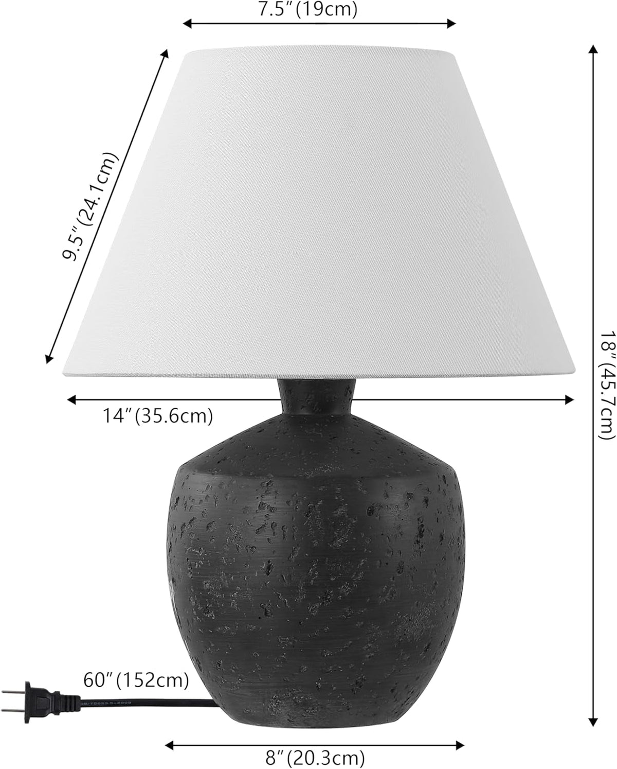 18 Inches Coal Black Matte Concrete Designer Table Lamps