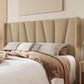 King Size Upholstered Bed Frame Beige Geometric Headboard