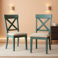 Prato Two-Tone Blue and Tan Wood Cross Back Dining Chairs, Set of 2