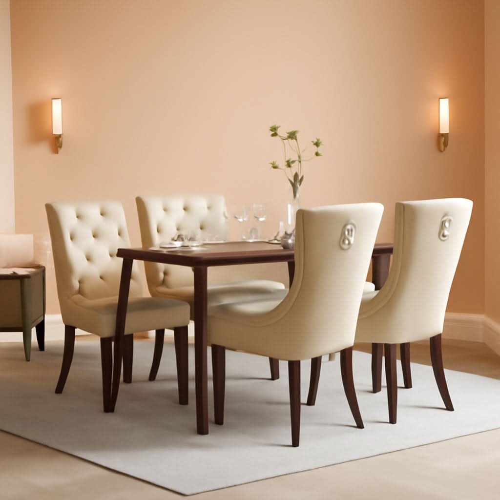 Beige Velvet Button Tufted Dining Chairs Modern Set Of 2