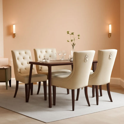 Beige Velvet Button Tufted Dining Chairs Modern Set Of 2