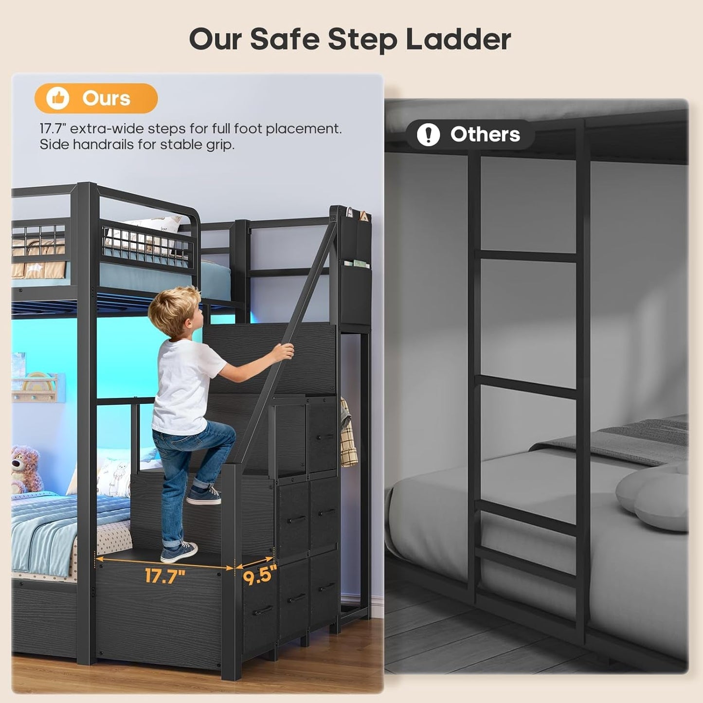 Metal Twin Sturdy Bunk Bed With Integrated Storage Drawers