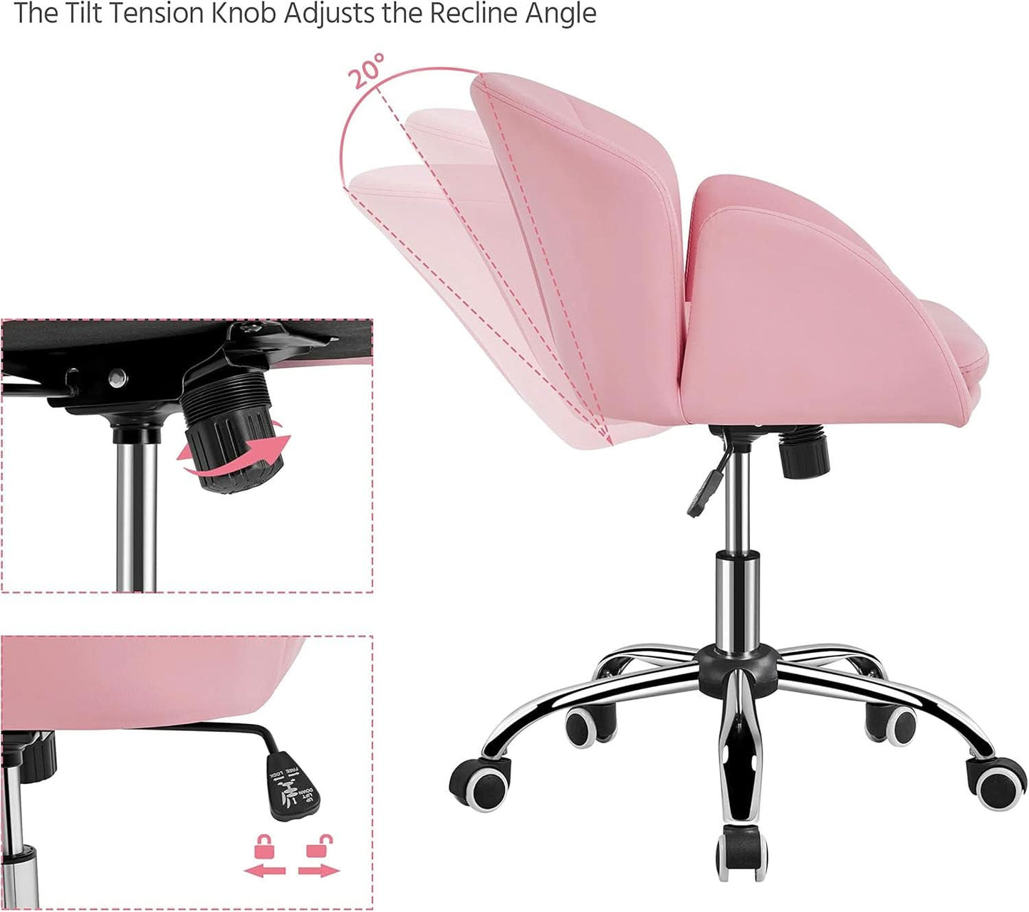 Pink Petal Desk Chair Swivel Upholstered Office Chair