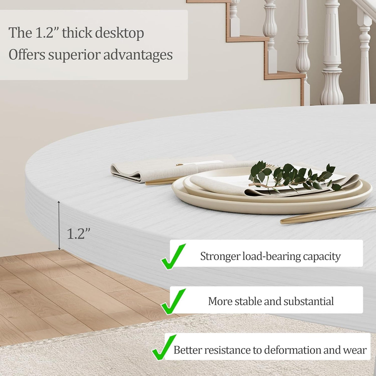 Forty Seven Inches White Circular Solid Wood Dining Table-3
