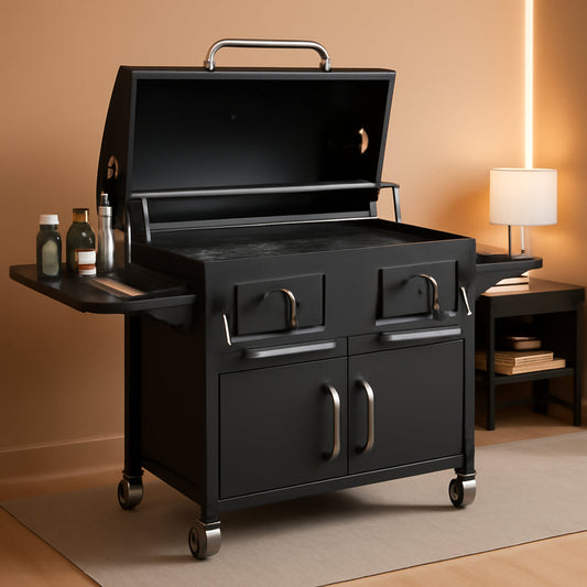 63Inch Cabinet Charcoal Grill Smoker With FoldingTables