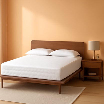 Japandi Walnut Brown Rubberwood Platform Bed Queen