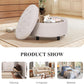 Beige Polyester Circular Storage Ottoman With Tray