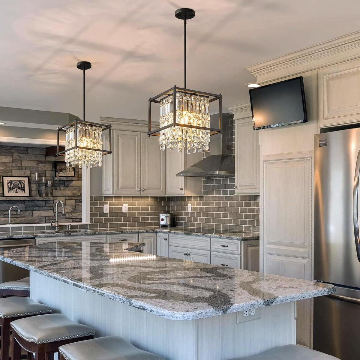 Black Crystal Chandelier For Entryway Ceiling Light