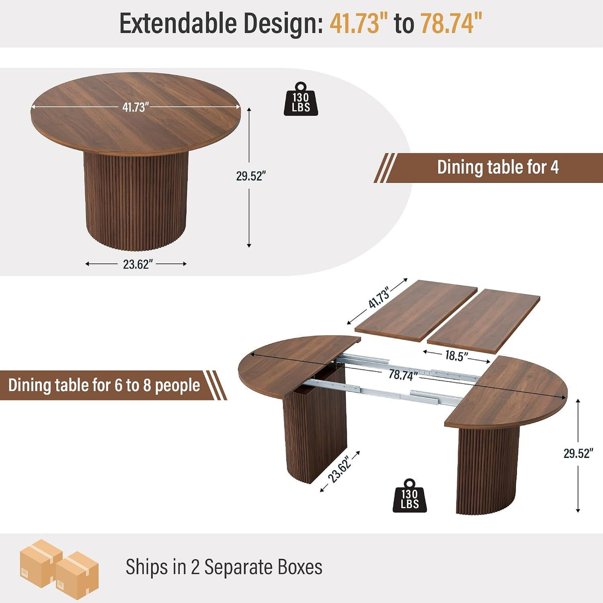 Modern Farmhouse Walnut Round Extendable Dining Table