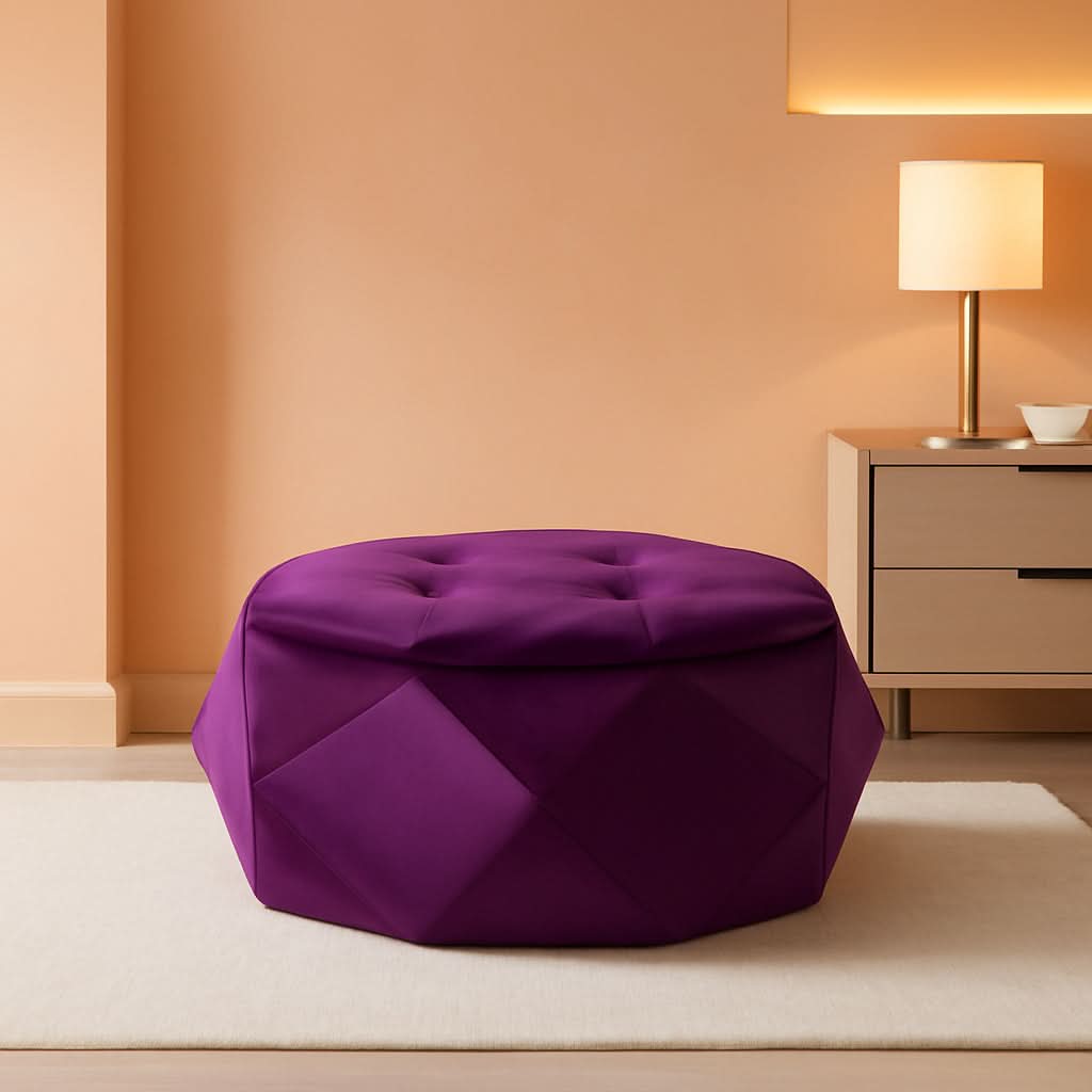 Purple Velvet Storage Ottoman With Hidden Compartment