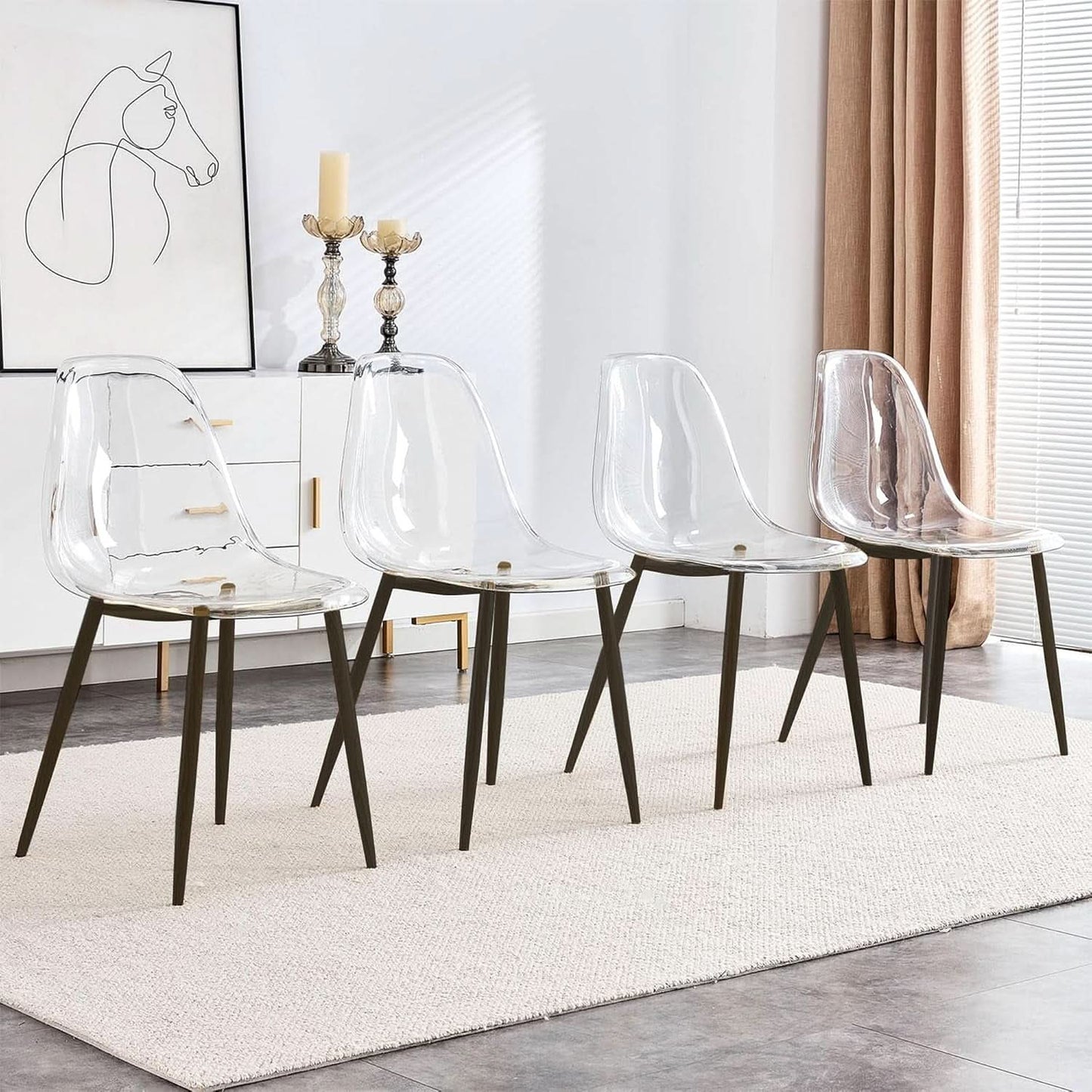 Clear Acrylic Dining Chairs Set of 4 With Black Legs
