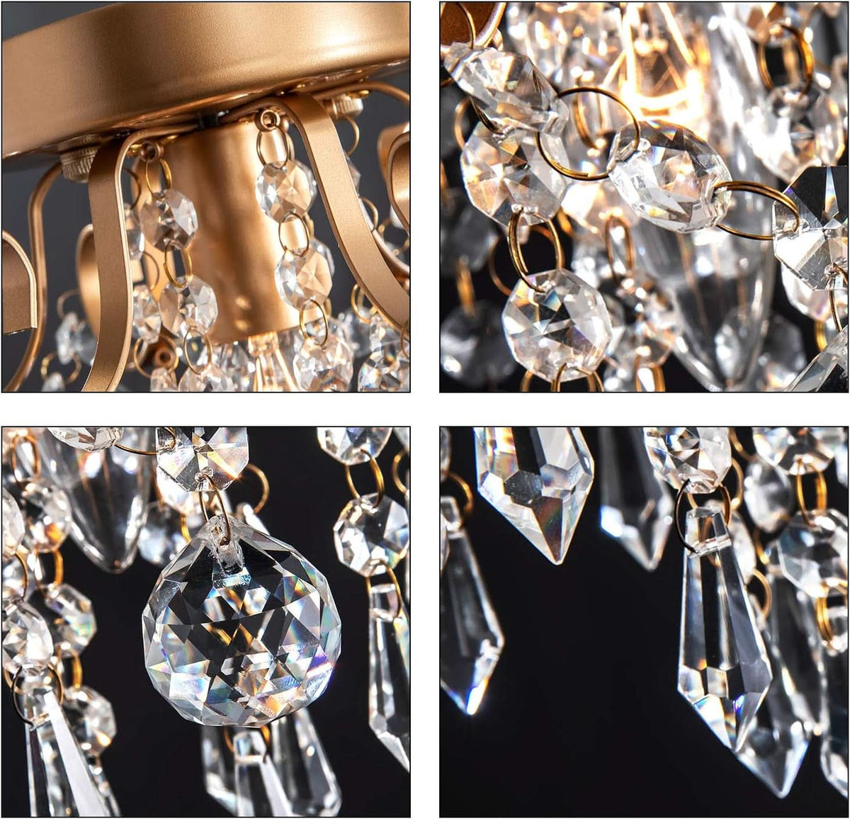 Mini Crystal Chandelier Flush Mount Gold Ceiling Light