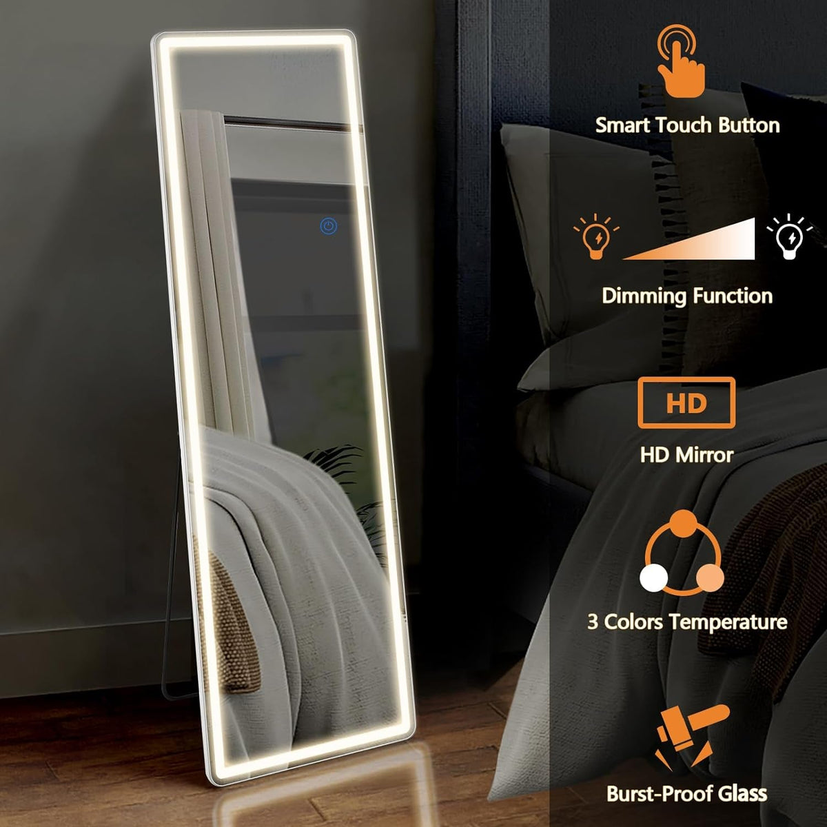 65Inch LED Floor Mirror With Colorful Illumination
