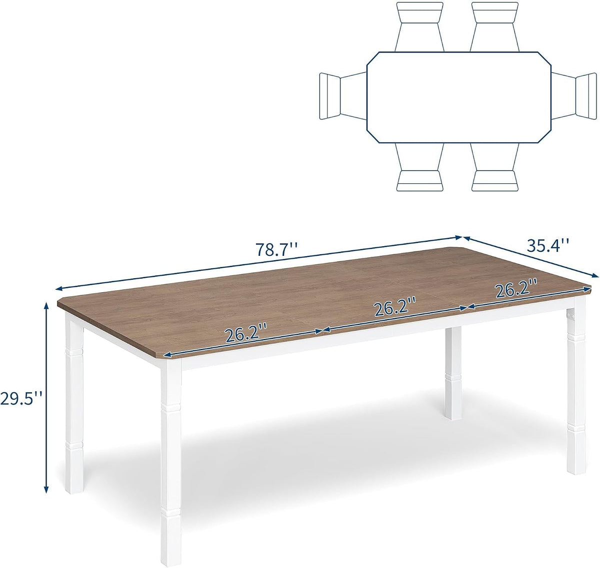 Spacious Rectangular 79 Inches Wooden Dining Table