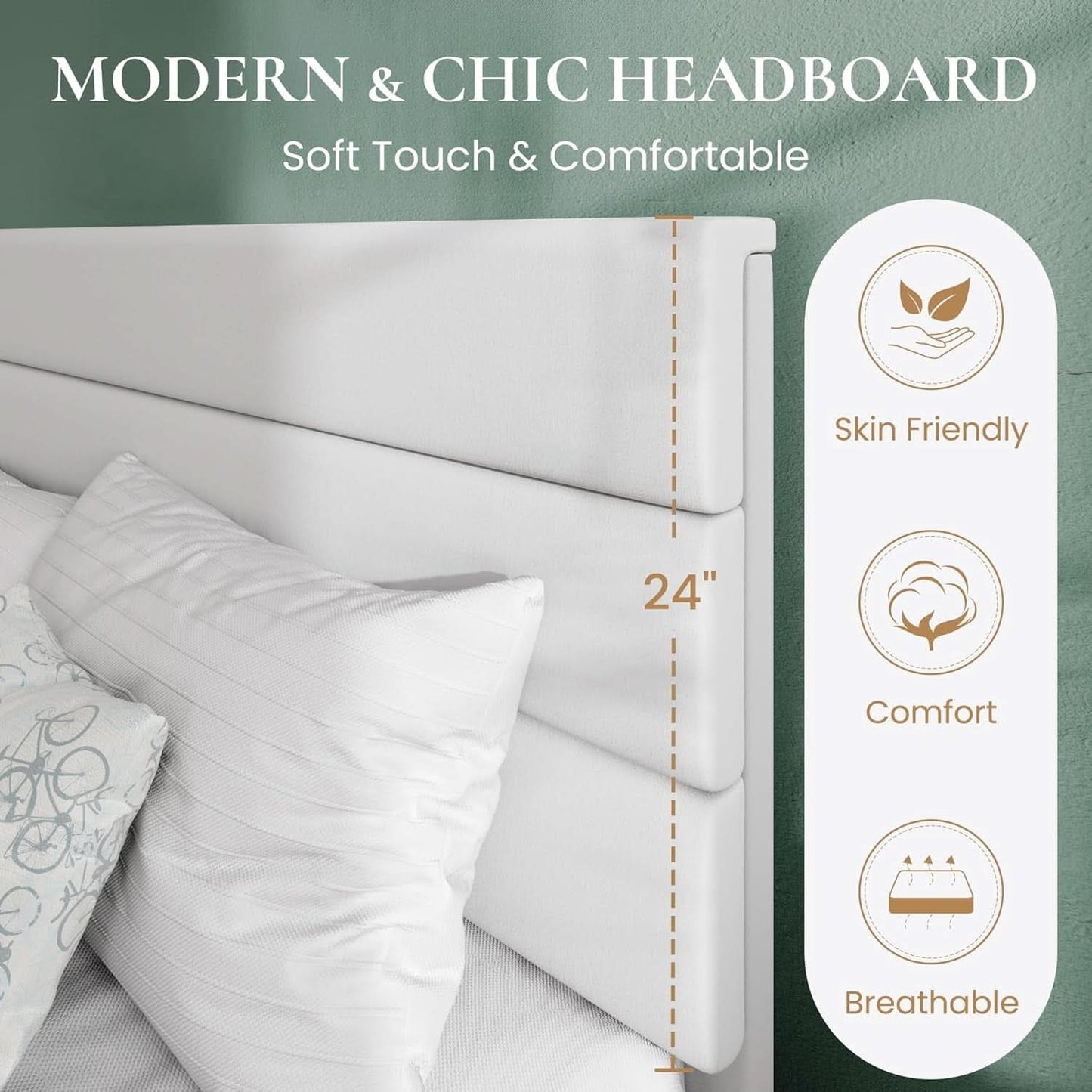 Full Platform Bed Frame Velvet Upholstered Headboard