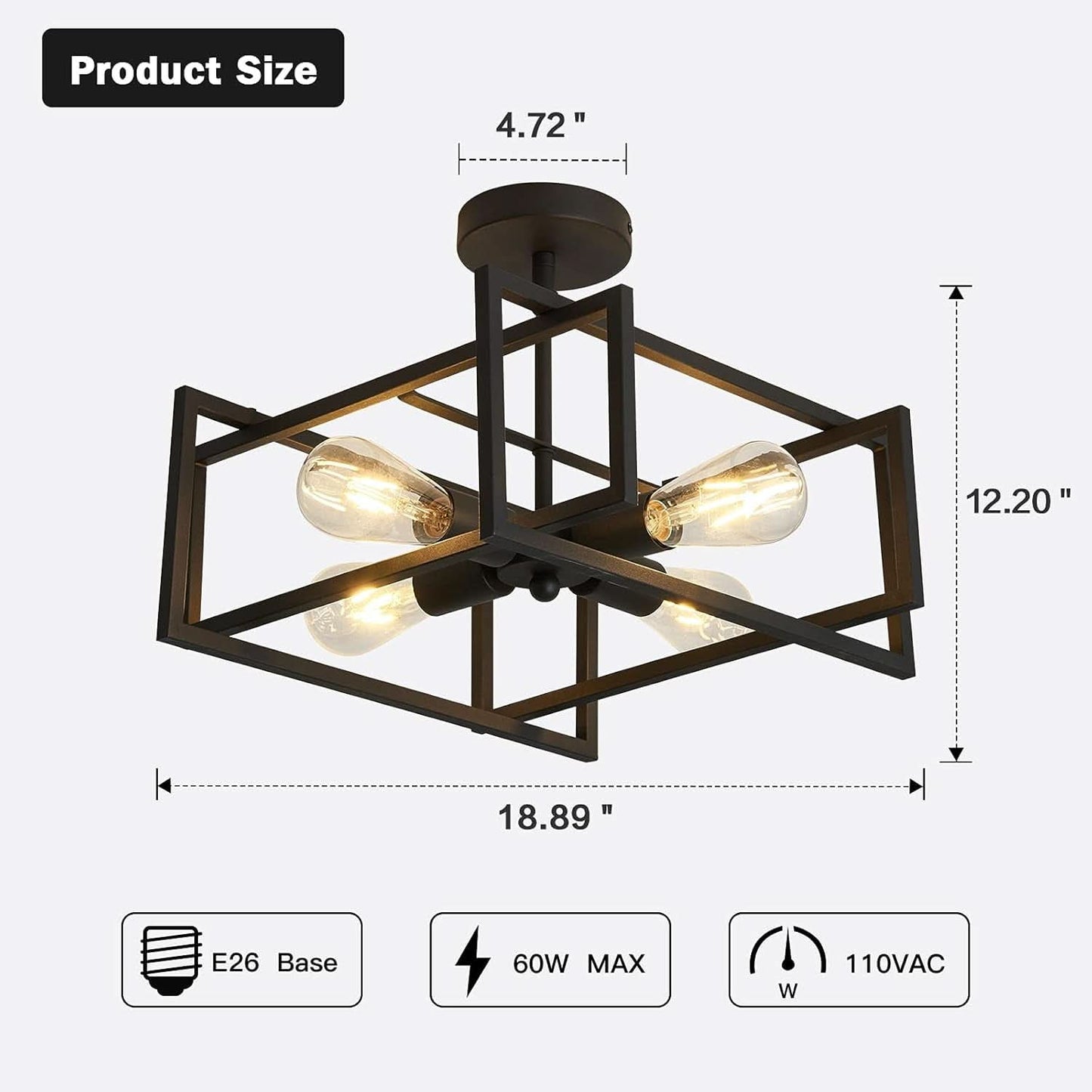 Black Four Light Farmhouse Ceiling Light Luminaire