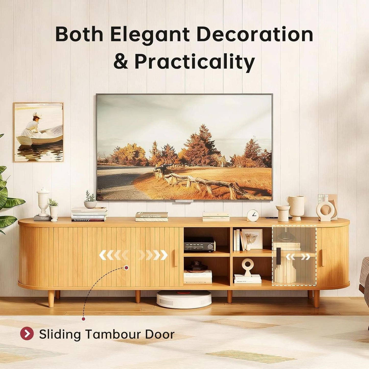 Oak Seventy Inch Entertainment Center With Adjustable Shelves