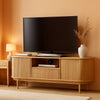 63 Inch Fluted Natural Wood TV Stand Entertainment Center