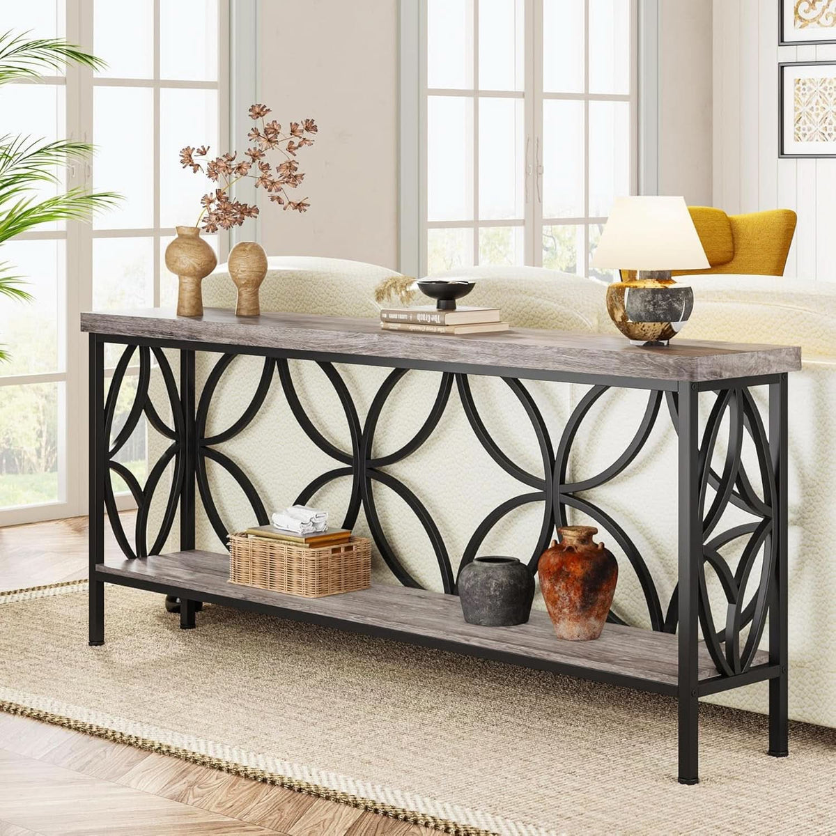 70.9 Inches Industrial Grade Sofa Table With Shelving