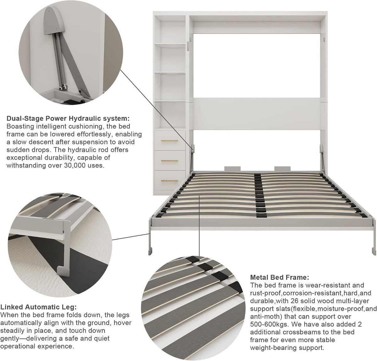 White Queen Murphy Cabinet Bed With Desk Storage Solutions