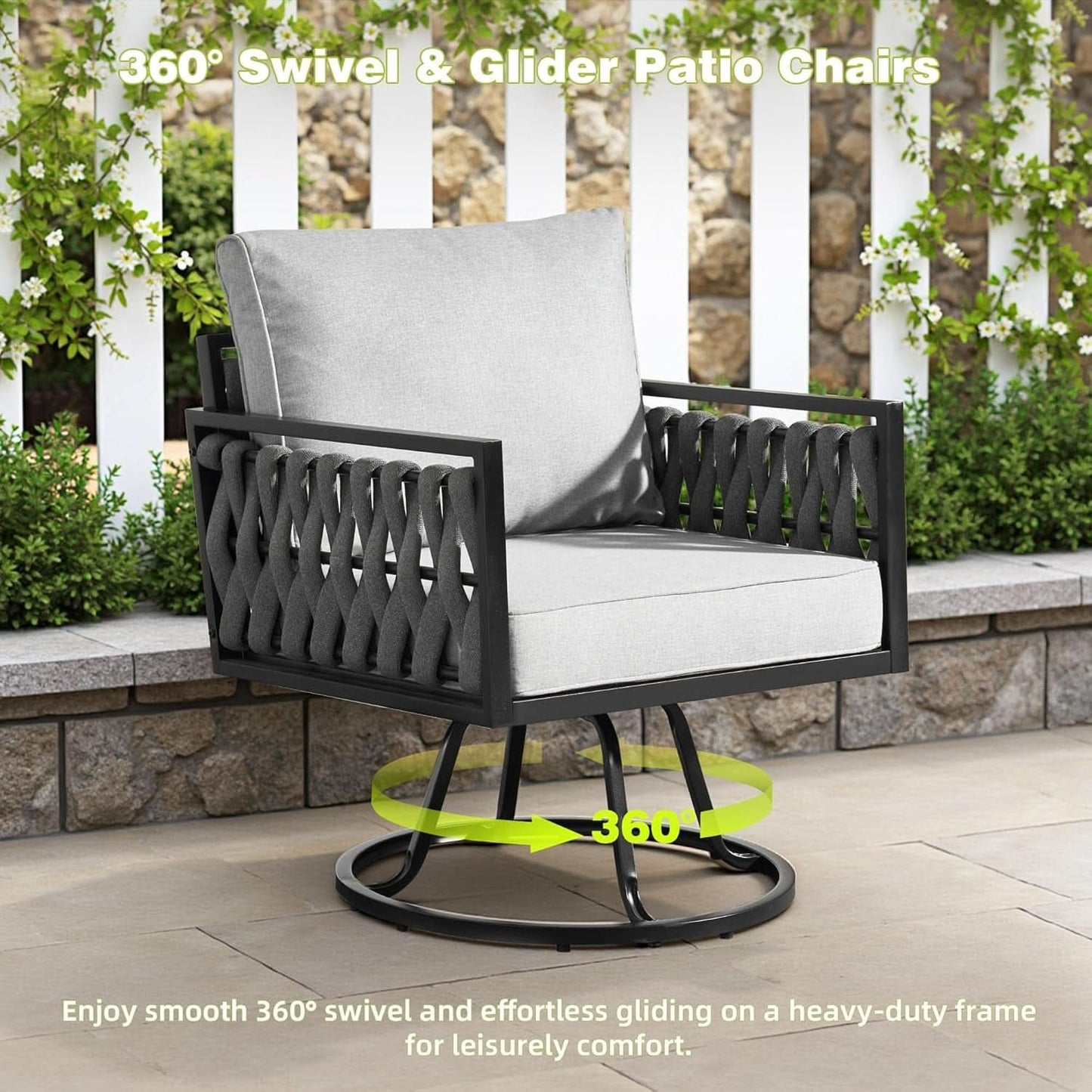 Outdoor Patio Furniture Set with Swivel Chair and Table-1