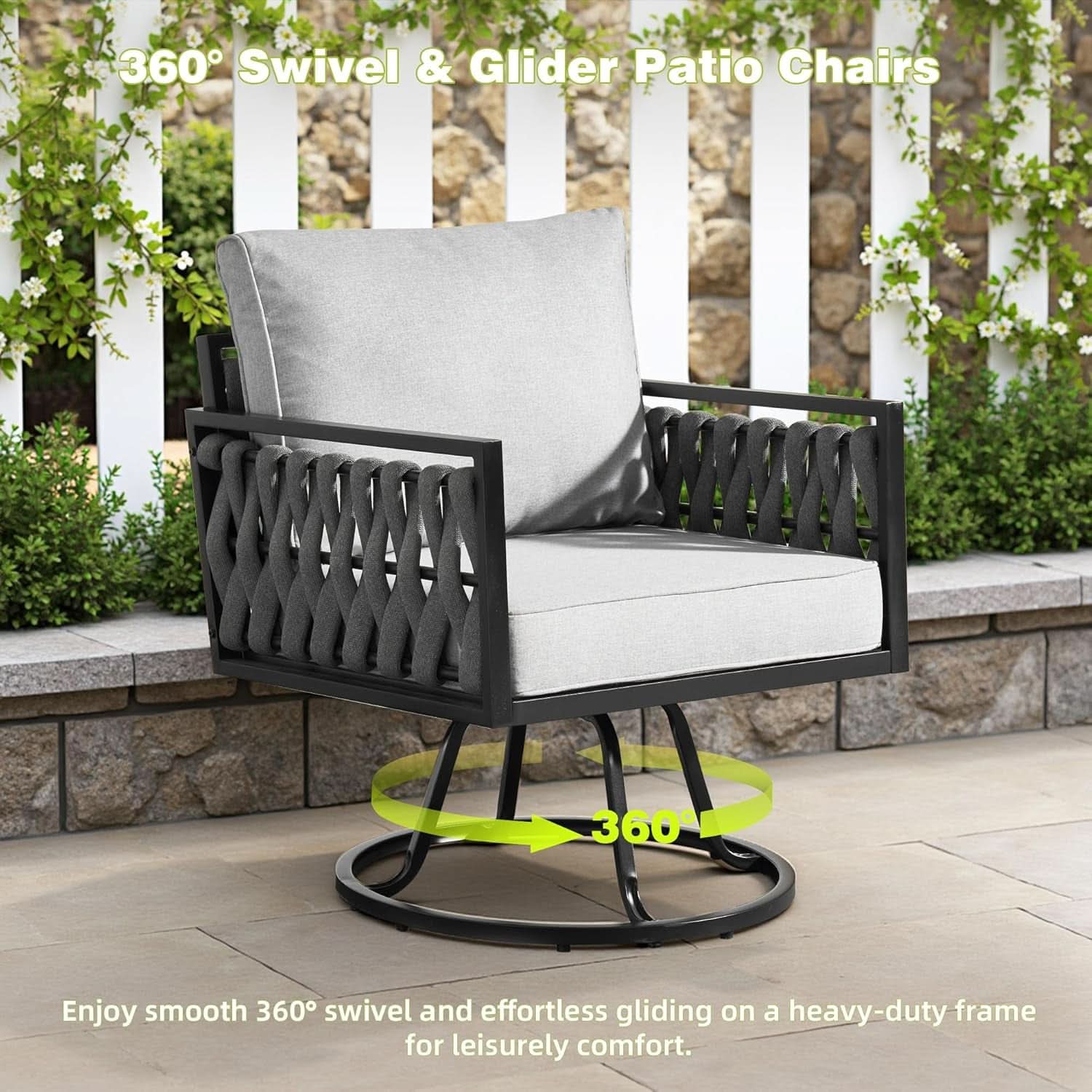 Outdoor Patio Furniture Set with Swivel Chair and Table-1