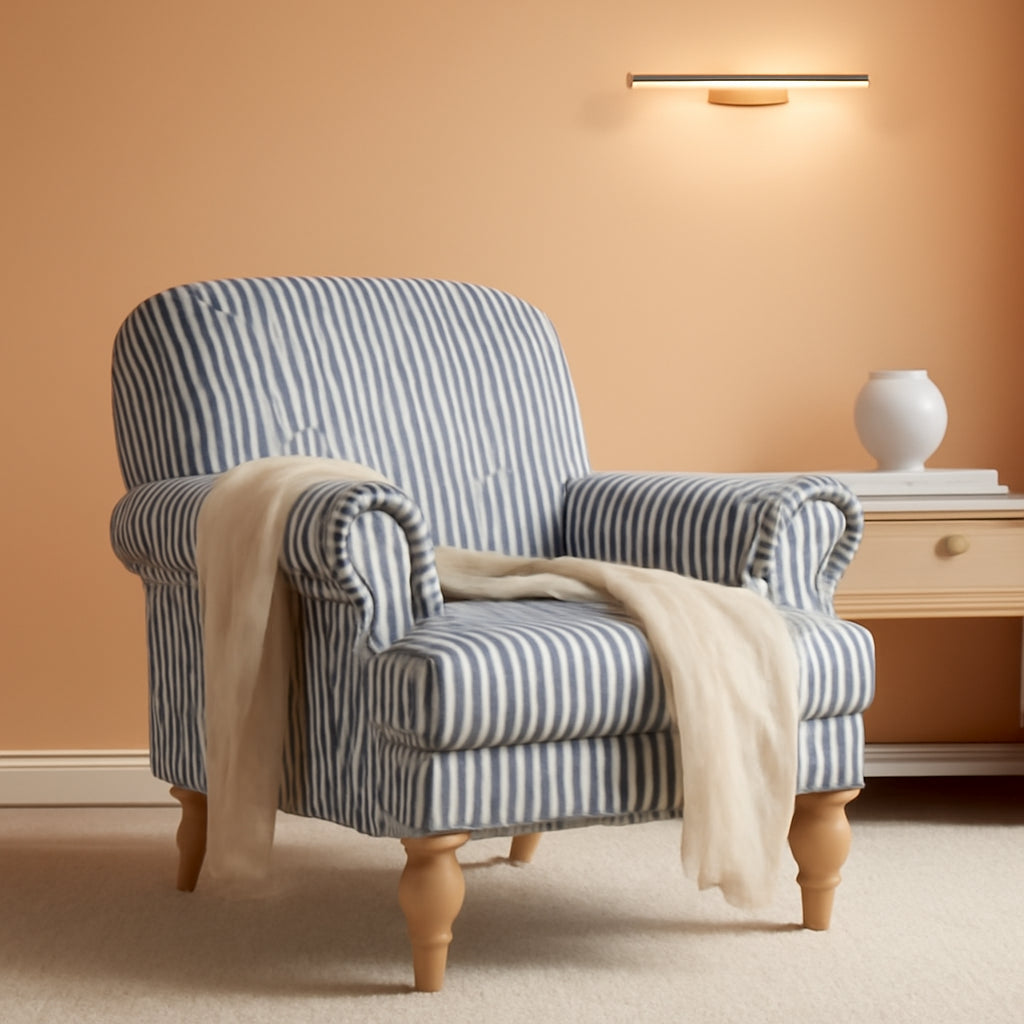 Blue Upholstered Coastal Accent Chair Nailhead Trim