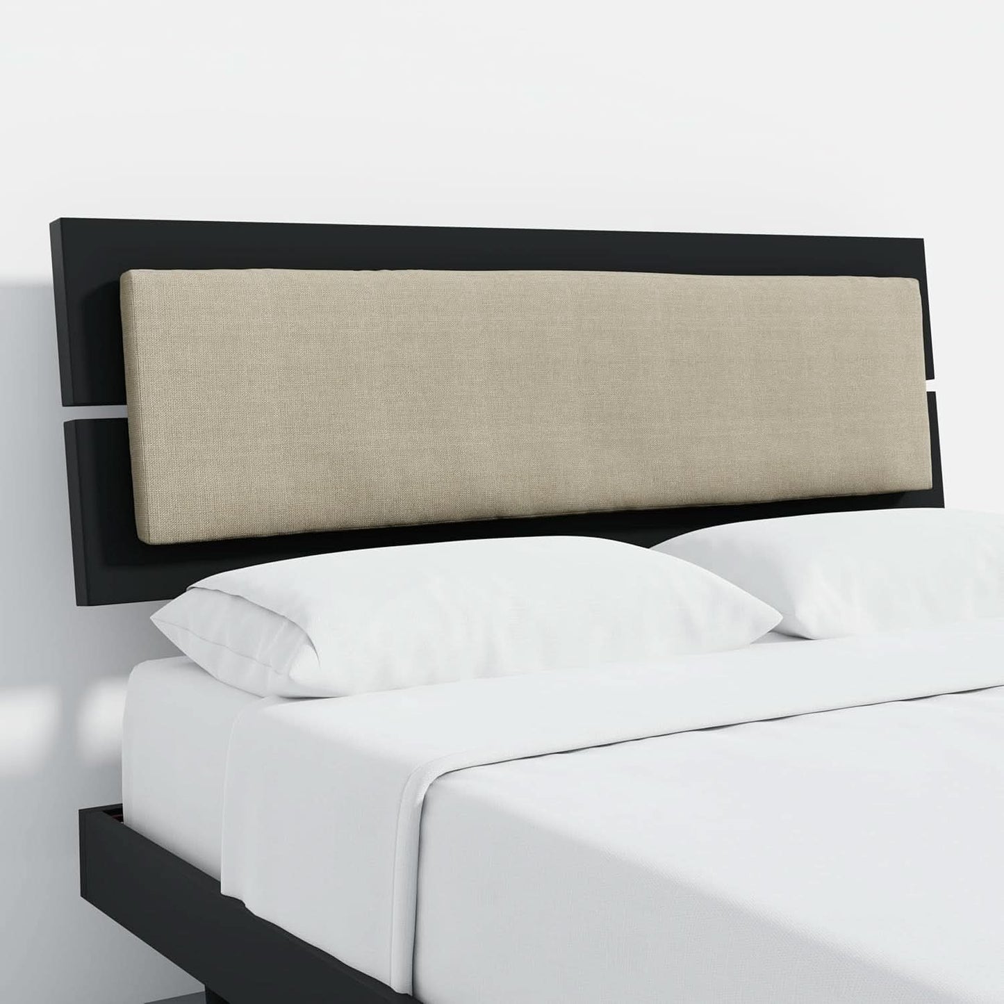 Solid Wood Platform Bed Black Adjustable Headboard